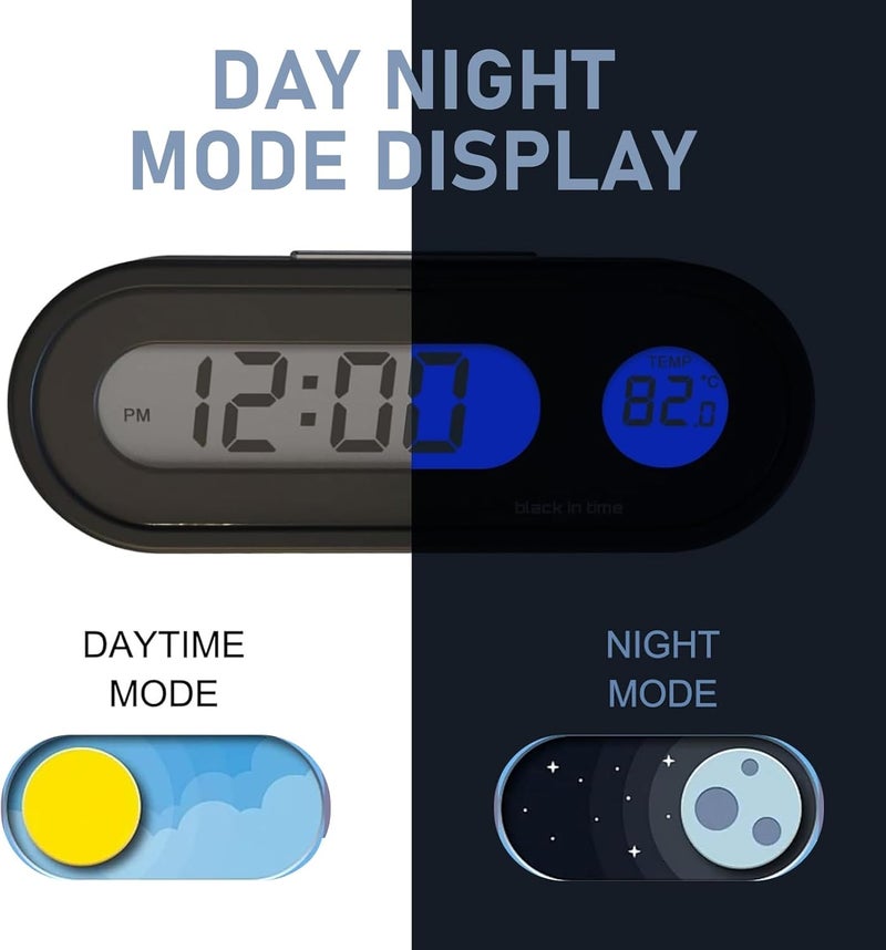 MLY 1 PC 2-in-1 Car Digital Clock & Thermometere Display, Blue Backlight LED Dashboard with Adhesive Mount, Universal Small Digital Clock Power Operated for Vehicles & Home Use (Black) - Image 4
